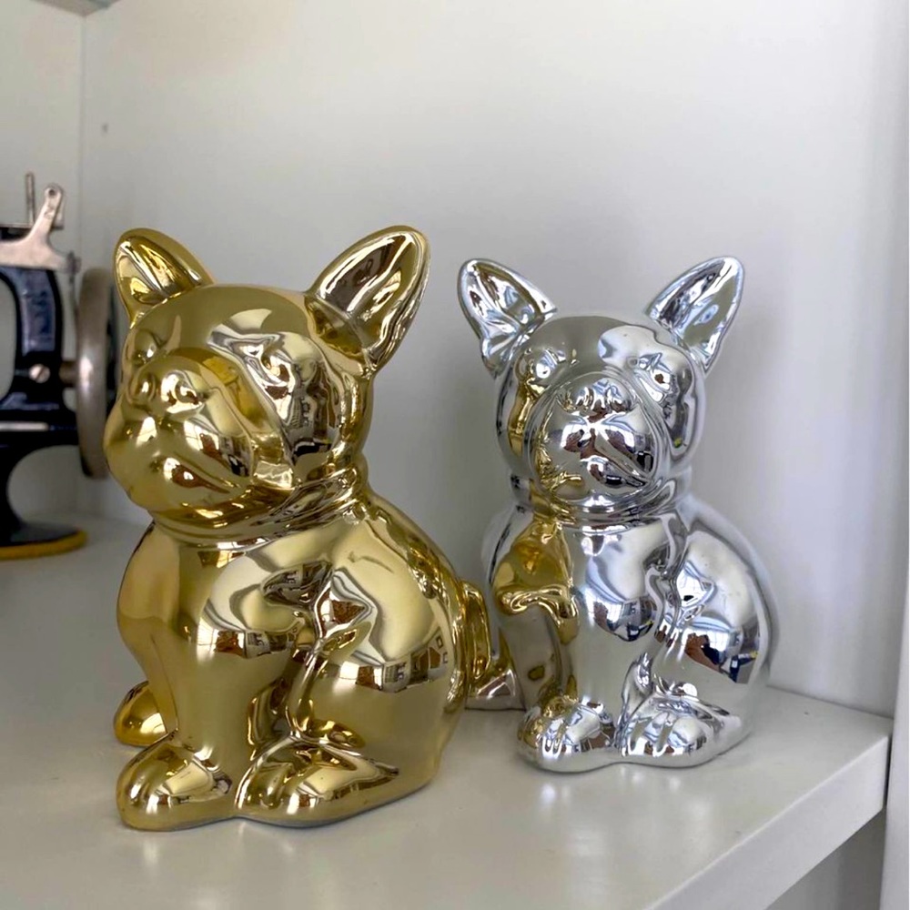 Mini Dog sculpture figurines decor Gold & Silver X 2